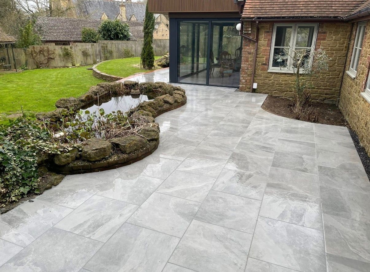 Porcelain patio with pond, Yeovil